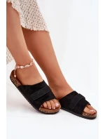 Klapki Damskie Z Rzepem Na Korkowej Platformie Czarne Baylin