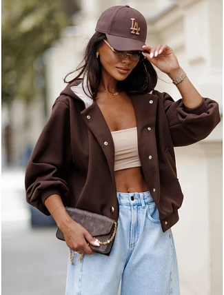 Dámska bunda typu bomber s vlnou a kapucňou, hnedá, FashionStreet TY5928