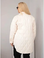 Dámska prešívaná bunda vo veľkosti Plus Size s golierom a vreckami, svetlo béžová