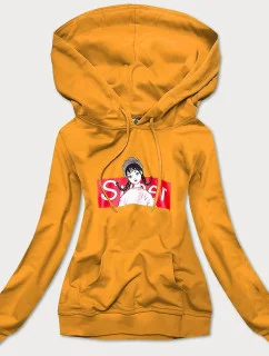 Dámska športová mikina v horčicovej farbe s kapucňou (N4596)