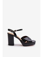 Lakierowane Sandały Damskie Na Słupku Czarne D&A MR38-668