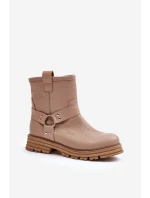 Skórzane Botki Damskie Na Płaskim Obcasie Lewski 3610 Beżowe