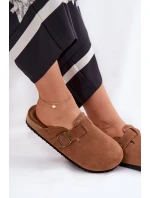 Zamszowe Klapki Chodaki Damskie Z Klamrą Big Star RR274A387 Brązowe