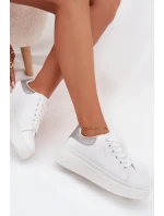 Sneakersy Damskie Na Platformie Big Star SS274245 Biało-Srebrne