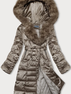 Béžová dámska zimná bunda s opaskom S'west (B8195-12)