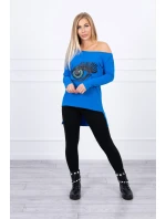 Blúzka s potlačou a dlhším chrbtom, nevädza modrá Blúzka s potlačou a dlhším chrbtom, nevädza modrá