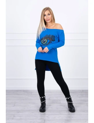 Blúzka s potlačou a dlhším chrbtom, nevädza modrá Blúzka s potlačou a dlhším chrbtom, nevädza modrá