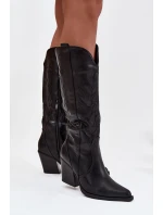 Kozaki Kowbojki Na Słupku Eko Skórzane Ocieplane Czarne Zareen