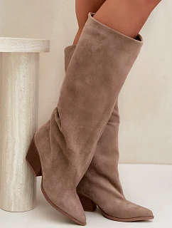 Vysoké topánky na podpätku so špicatou špičkou v khaki farbe Blenia