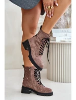 Zdobione Botki Workery Damskie Ocieplane D&A MR880-017 Taupe