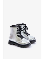 Zateplené dievčenské lakované členkové topánky na zips Silver Novita Zateplené dievčenské lakované členkové topánky na zips Silver Novita