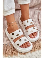 Piankowe Klapki Damskie Z Przypinkami Białe Ravanala
