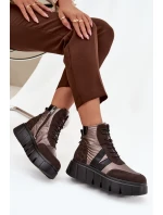 Dámska zateplená členková obuv na platforme 58562 Hnedý vzor - Vinceza