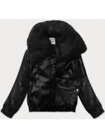 Kožená bunda s veľkým kožušinovým golierom Glakate black (LU98090#) Kožená bunda s veľkým kožušinovým golierom Glakate black (LU98090#)