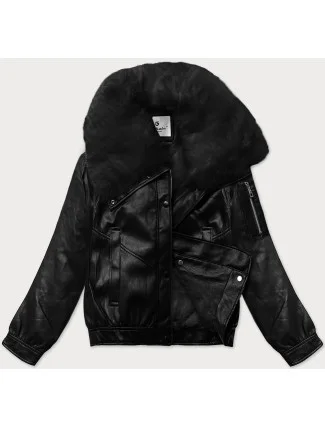 Kožená bunda s veľkým kožušinovým golierom Glakate black (LU98090#) Kožená bunda s veľkým kožušinovým golierom Glakate black (LU98090#)