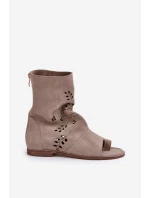 Zazoo 3437 Damskie Zamszowe Sandały Z Cholewką Na Zamek Beżowe