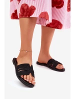 Klapki Damskie Na Płaskim Obcasie Z Wycięciami Eko Zamszowe Czarne Teterre