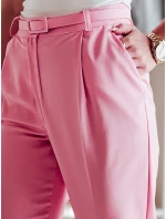 Ležérne dámske plisované nohavice s opaskom PLISSO pink FashionStreet UY2519