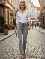 Dámske džínsy s vysokým pásom a širokými nohavicami šedé FashionStreet UY2875 Dámske džínsy s vysokým pásom a širokými nohavicami šedé FashionStreet UY2875