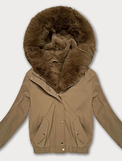 Krátka bunda S'West s kožušinovou podšívkou Dark Beige (B8506-22)