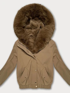 Krátka bunda S'West s kožušinovou podšívkou Dark Beige (B8506-22)