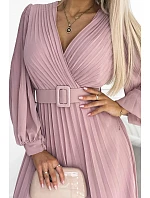 Plisované šaty 414-2 KLARA staroružové - Numoco Plisované šaty 414-2 KLARA staroružové - Numoco