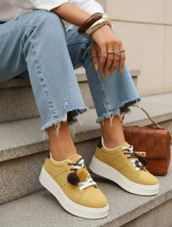 Dámske semišové tenisky s ozdobnou platformou žlté FashionStreet ZY1417