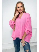 Mušelínová blúzka s vyhrnutými rukávmi tmavo ružová Mušelínová blúzka s vyhrnutými rukávmi tmavo ružová