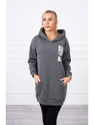 Mikina s kapucňou a nášivkami grafitová