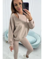 3-dielny set blúzka + top + legíny svetlo béžová
