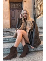 Wsuwane Botki Kowbojki Damskie Z Naturalnego Zamszu Czekoladowe Beretta