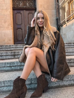 Wsuwane Botki Kowbojki Damskie Z Naturalnego Zamszu Czekoladowe Beretta