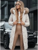 Dámska prešívaná zimná bunda s kožušinou ecru FashionStreet TY5510
