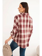 Dámska kockovaná oversized košeľa s vreckami v bordovej farbe Dámska kockovaná oversized košeľa s vreckami v bordovej farbe