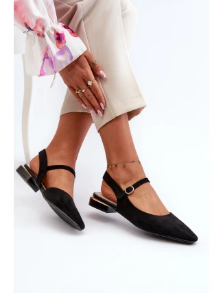 Baleriny Damskie Na Niskim Obcasie Z Odkrytą Piętą Sergio Leone SK831 Czarne