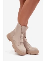 Zateplené boty worker pro ženy na zip z eko kůže světle béžové Mailyra