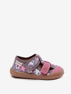 Dětské barefoot papuče Šedo-růžové Kočky a Květiny Lumi