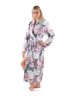 Dámsky župan Aisha 2126 0012 Tmavo šedý s kvetmi pivónie - Vestis