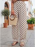 Dámske široké lyocellové nohavice béžové s hráškom FashionStreet UY3069 Dámske široké lyocellové nohavice béžové s hráškom FashionStreet UY3069