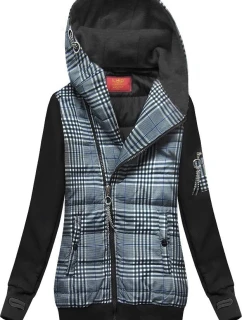 Blúzka zo zmiešaných tkanín v tmavomodrej a čiernej farbe (AMG-611A)