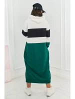 Trikolórne šaty s kapucňou ecru + čierna + tmavo zelená Trikolórne šaty s kapucňou ecru + čierna + tmavo zelená