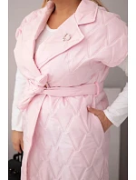 Dámske Plus veľkosť prešívaná vesta s opaskom a golierom Candy Pink