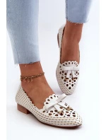 Ażurowe Baleriny Damskie Z Kokardką Białe Nestavia