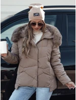 Dámska zimná bunda FIXMIX prešívaná s kapucňou tmavo béžová FashionStreet TY4674