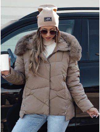 Dámska zimná bunda FIXMIX prešívaná s kapucňou tmavo béžová FashionStreet TY4674