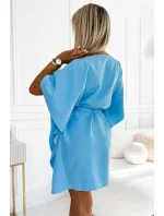 287-26 SOFIA Motýlie šaty so zaväzovaním v páse - MODRÉ