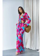 Svetlomodrá súprava - blúzka na zaväzovanie a široké nohavice (8175)