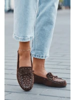 Zdobione Mokasyny Damskie Z Eko Zamszu Brązowe Prissine