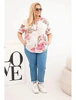 Dámske bavlnené Plus veľkosť V-neck blúzka s kvetinovým vzorom béžová Dámske bavlnené Plus veľkosť V-neck blúzka s kvetinovým vzorom béžová