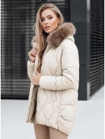 Dámska zimná bunda s kožušinou ecru FashionStreet TY5495